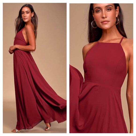 Lulus Dresses & Skirts - Lulus Mythical Kind of Love Wine Red Chiffon Maxi Dress Small Wedding Cocktail